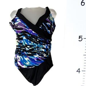 Catalina Floral Colorblock‎ Black Blue Multicolor 1PC Swimsuit XL 16-18 Women's